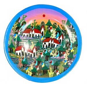 Handmade Vintage Mexican Folk Art Decorative Plate 16" Wall Hanging